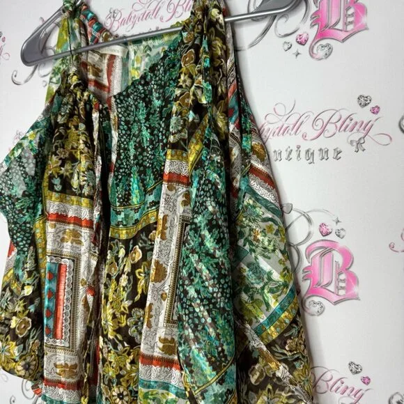 Costa Blanca open shoulder blouse top shirt paisley boho silky shimmer keyhole - Picture 3 of 12